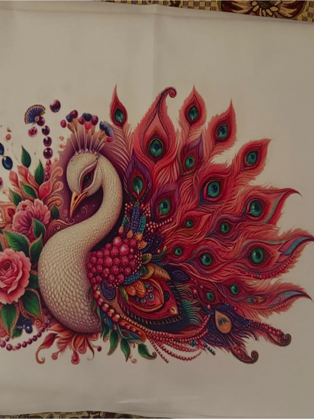 Vibrant Peacock Print Pillow Cover in Pink, Teal & Purple